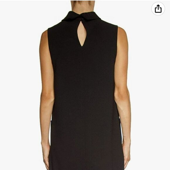 Anthropologie Dina Agam Black Crepe & Blue Lambskin Mock Sleeveless Shift Dress - Picture 4 of 16